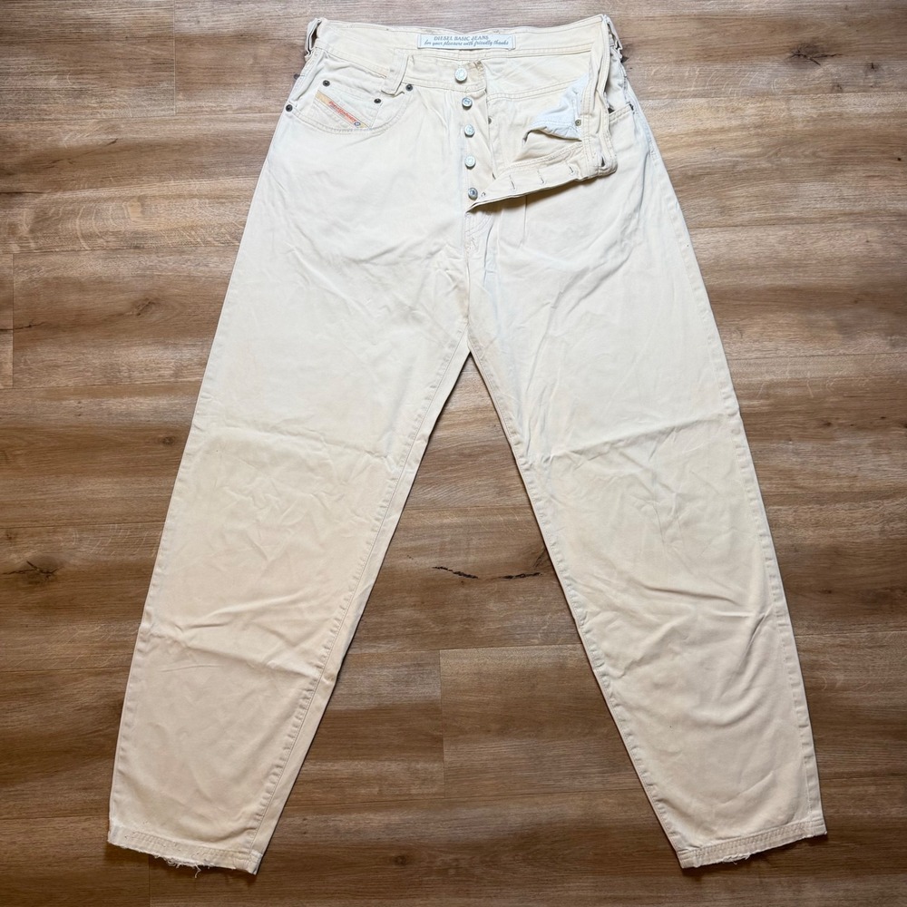 Vintage Diesel Saddle Jeans Mens 32x32 Cream Off-White Relaxed Tapered (Tag33)